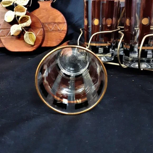 MCM Fred Press RARE Tom Collins Glasses set of 8 CADDY NOT INCLUDED